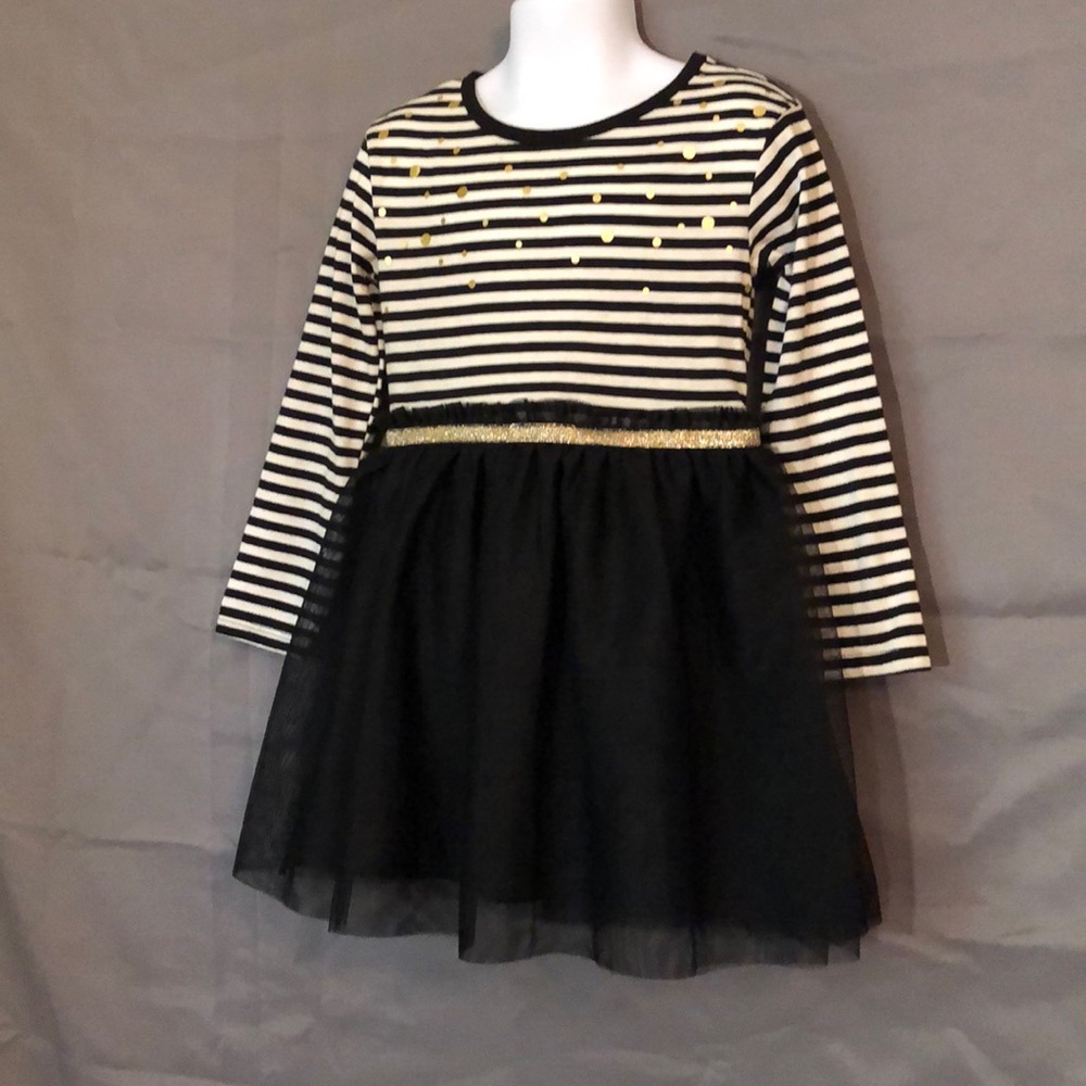 Black, White, & Gold Long Sleeve Dress